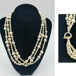 Tiffany & Co. Sterling Silver925 Triple Torsade 3Strand Ball Bead Chain Necklace